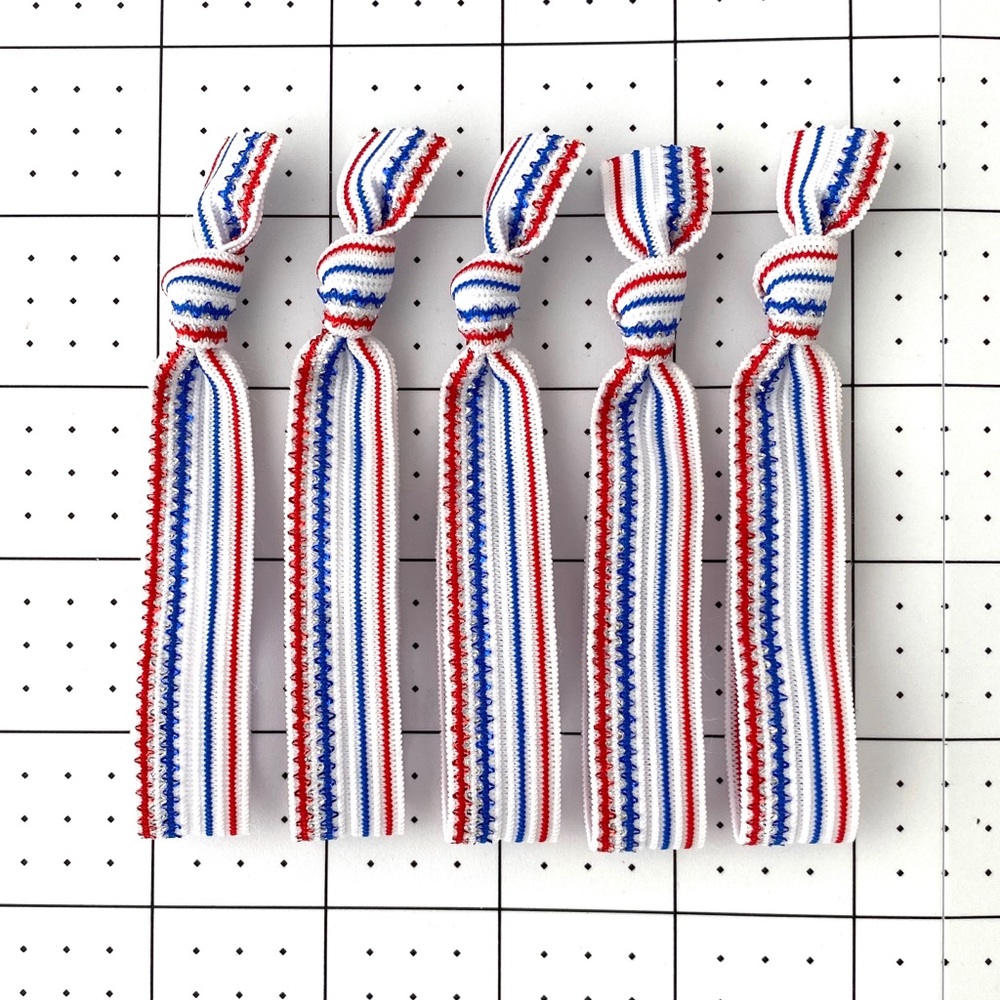 Set of 5 Patriotic Hair Ties Red/White/Blue/silver